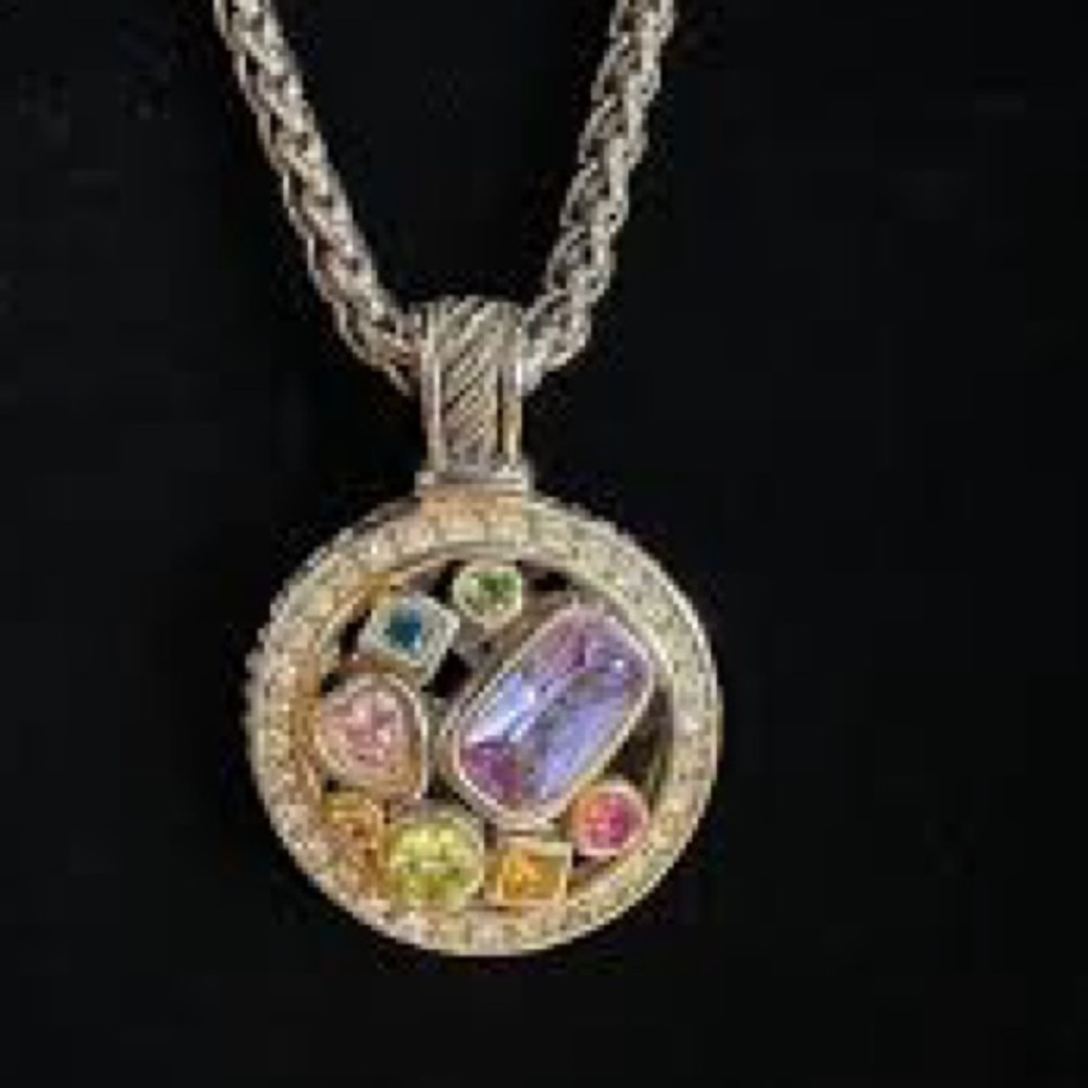 Multicolor CZ Gemstone Exchangeable Pendant Necklace